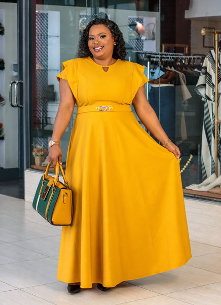 Mustard Yellow Aline Dress with Belt – Sarai Afrique