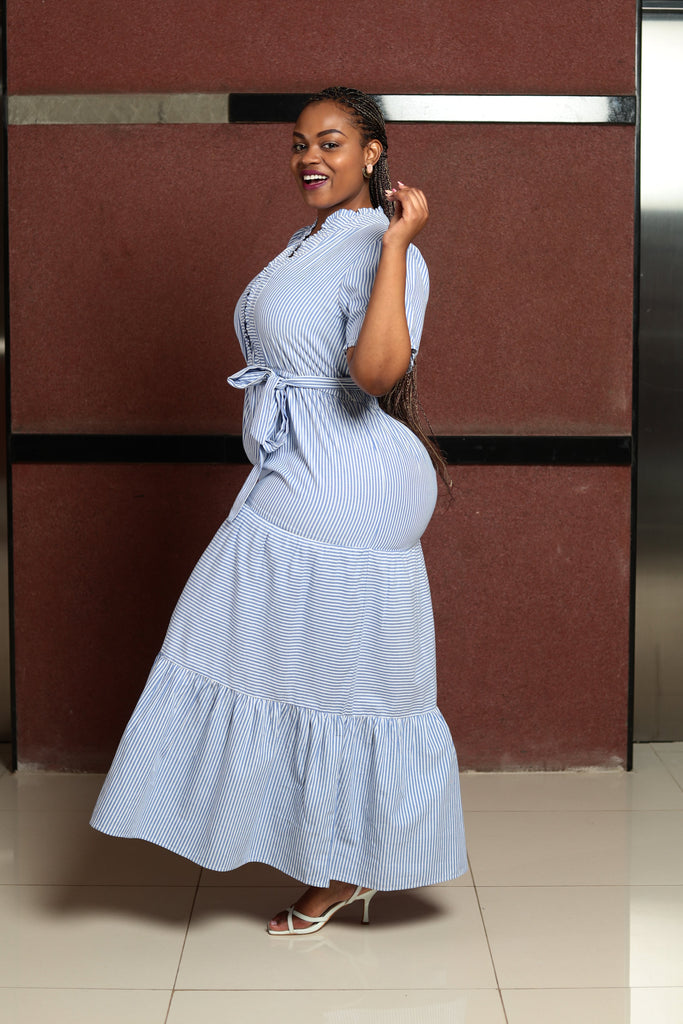 Blue White Stripped Maxi Dress