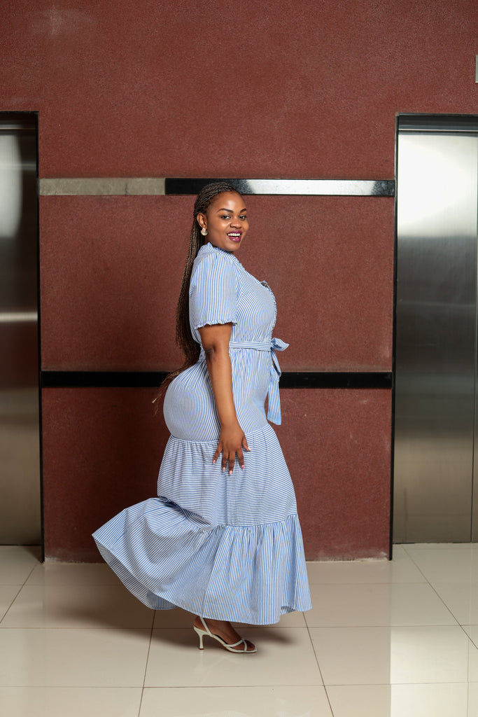 Blue White Stripped Maxi Dress