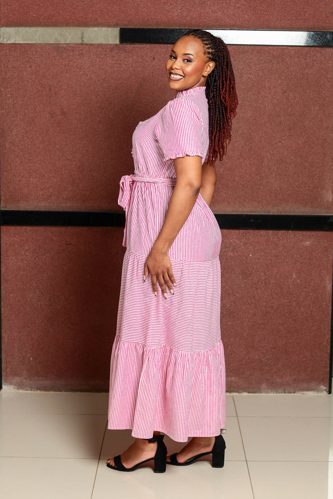 Pink White Stripped Maxi Dress