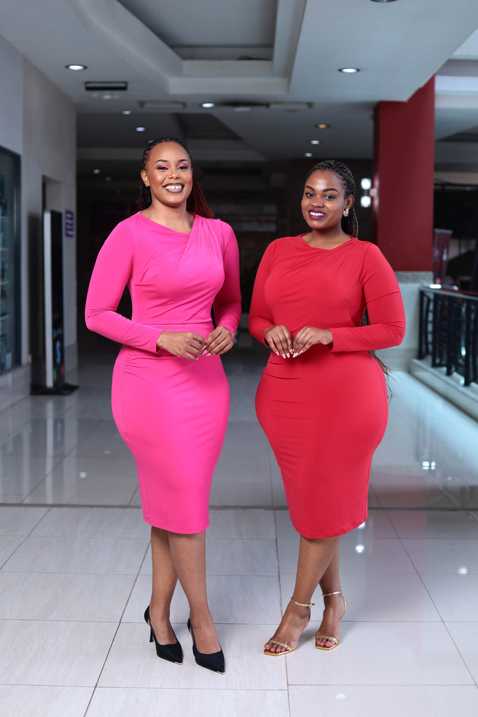 Red Longsleeved Ruched Bodycon Dress