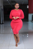 Red Longsleeved Ruched Bodycon Dress