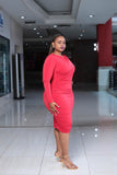 Red Longsleeved Ruched Bodycon Dress