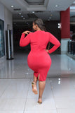 Red Longsleeved Ruched Bodycon Dress