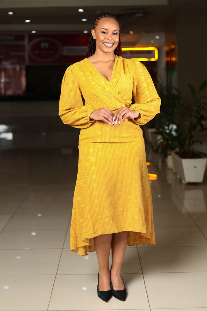 Mustard Longsleeved Highlow Chiffon Dress