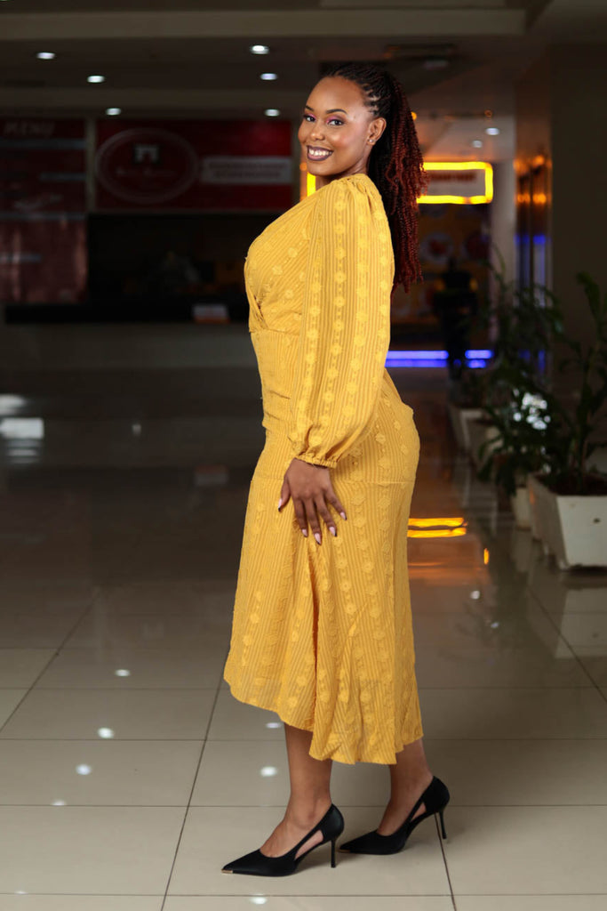 Mustard Longsleeved Highlow Chiffon Dress