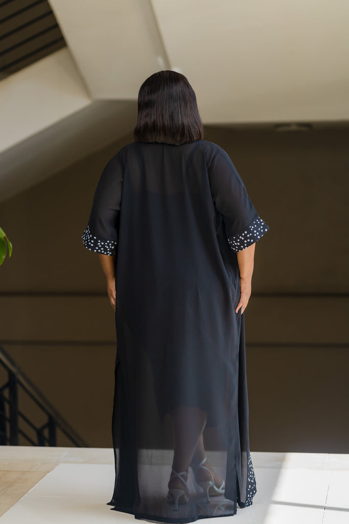 Black Polka Binding Chiffon Cover up