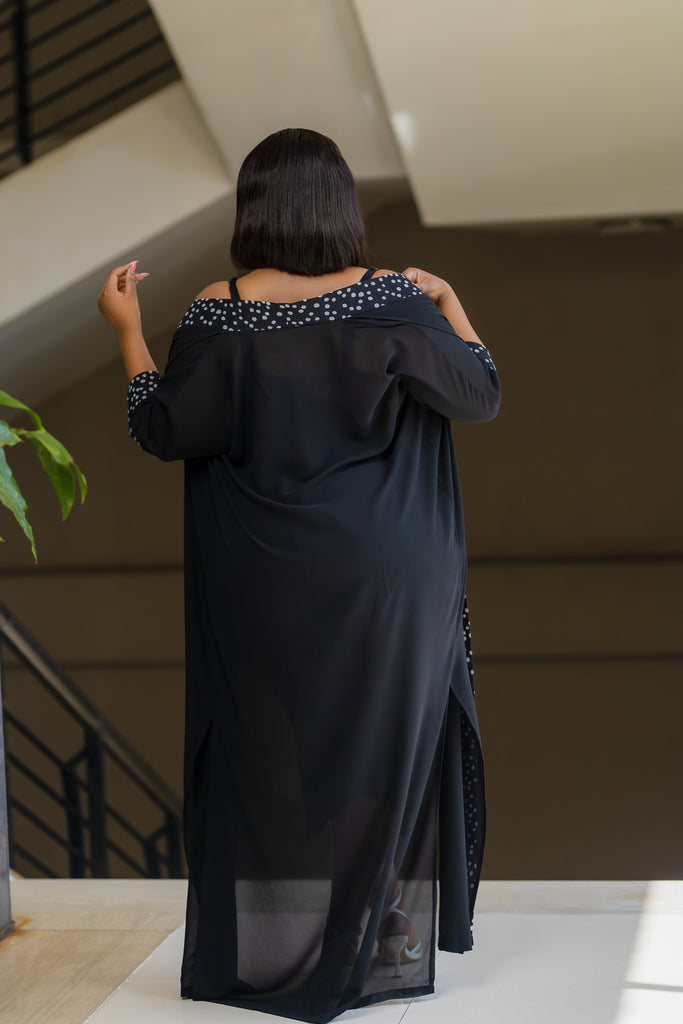 Black Polka Binding Chiffon Cover up