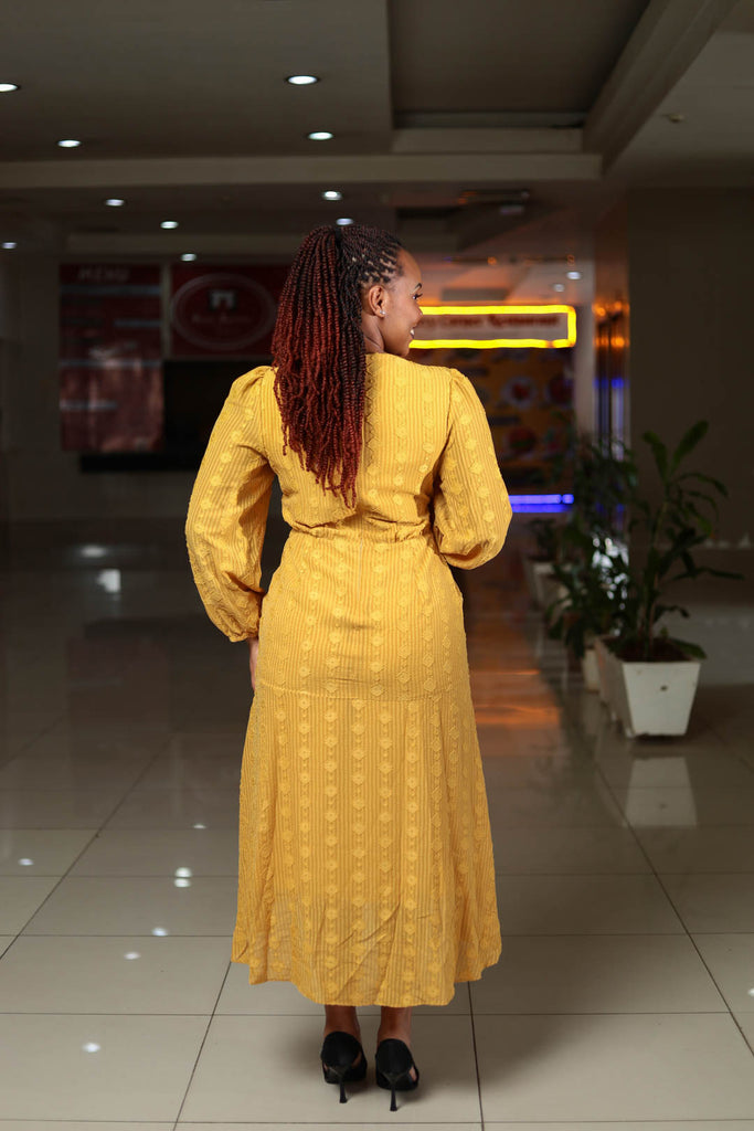 Mustard Longsleeved Highlow Chiffon Dress