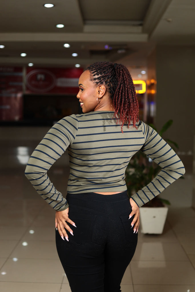 SA Green Stripped Long Sleeve Tank Top
