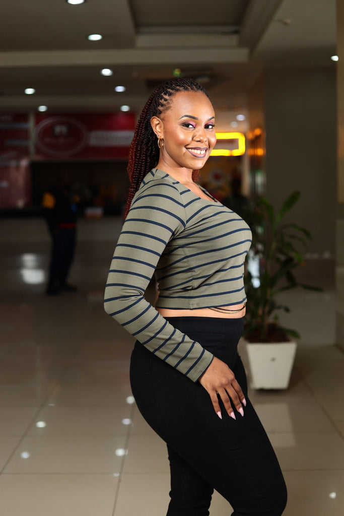 SA Green Stripped Long Sleeve Tank Top