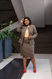Brown checked skirt suit - sarai afrique limited