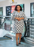 Black and White Puff Sleeved Short Dress