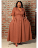 Brown linen Maxi dress - Sarai Afrique