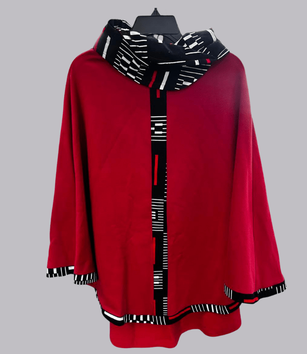 SA Red Turtle Neck Poncho