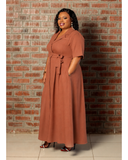 Brown linen Maxi dress - Sarai Afrique