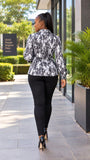 Bow vneck Top Grey and White Print