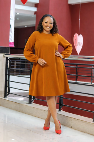 Bishop Sleeve Beige Dress - Sarai Afrique