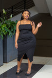 Black Side Pleats Bodycon Dress