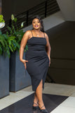 Black Side Pleats Bodycon Dress