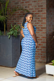 Blue Front Slit Maxi Dress