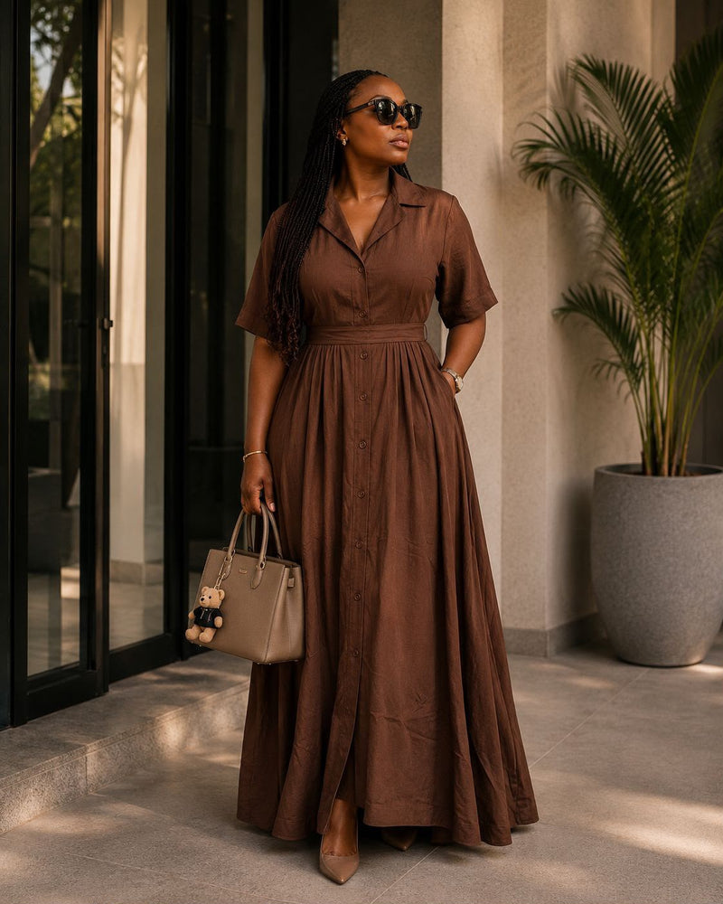 Brown linen Maxi dress