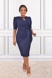 Navy office wrap dress