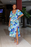 Green floral side ruched dress
