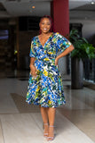 Green floral vneck chiffon Aline dress