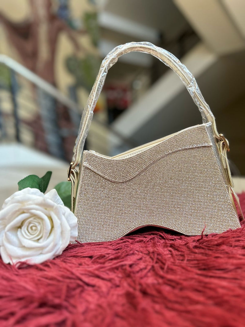 Champagne Top Hand Glitter Clutch Bag