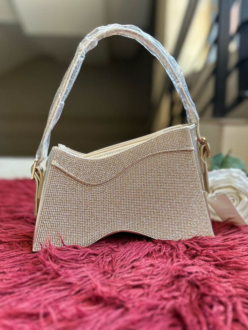 Champagne Top Hand Glitter Clutch Bag