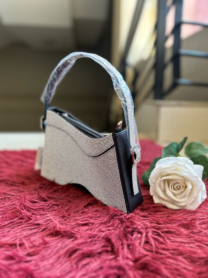 Black Top Hand Glitter Clutch Bag