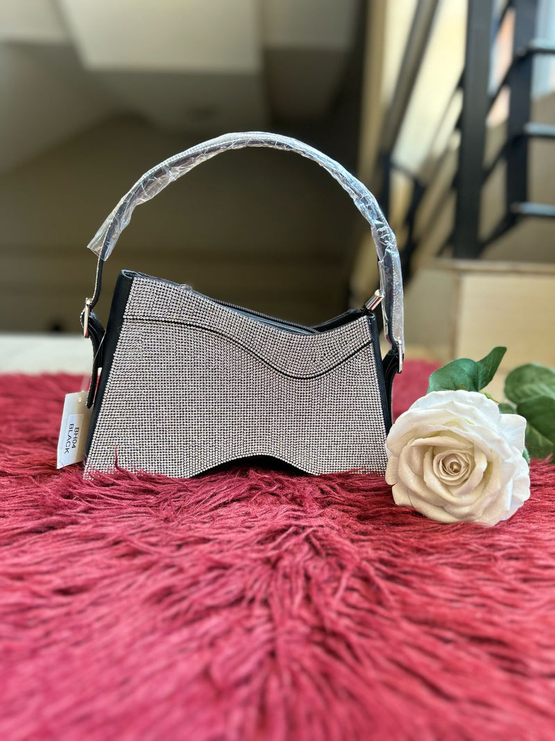 Black Top Hand Glitter Clutch Bag