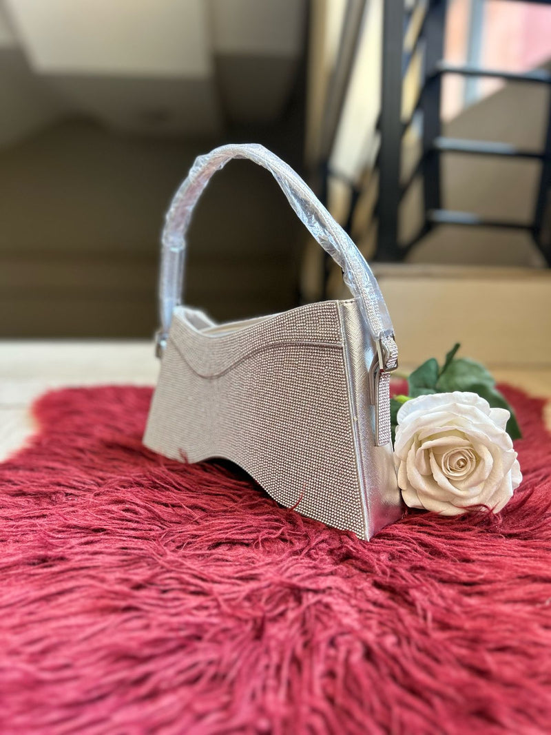 Silver Top Hand Glitter Clutch Bag