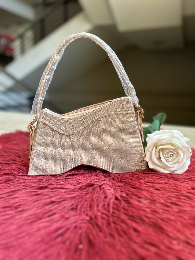 Gold Top Hand Glitter Clutch Bag