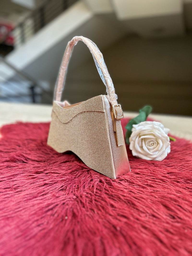 Gold Top Hand Glitter Clutch Bag