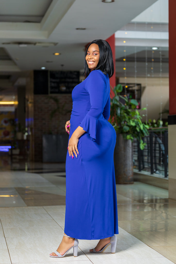 Royal blue ruched gown