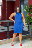 Deep blue high neck straight dress - sarai afrique limited