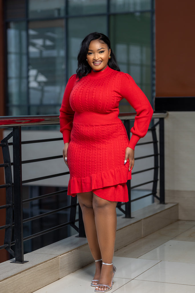 Red woolen sweater dress – Sarai Afrique Red woolen sweater dress – Sarai Afrique