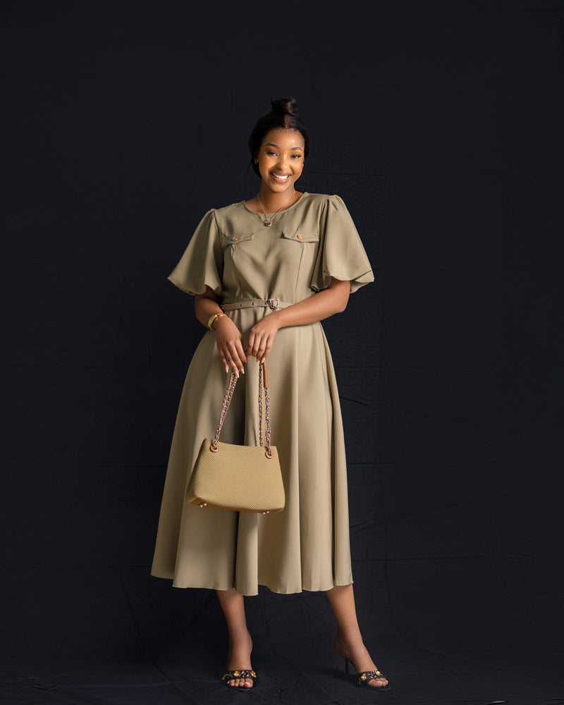 Senori bishop sleeve maxi - olive green