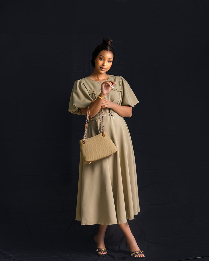 Senori bishop sleeve maxi - olive green