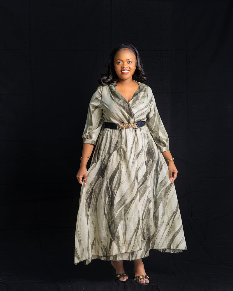 Classic Fashion 3/4 Sleeve Midi Dress - Green Olive