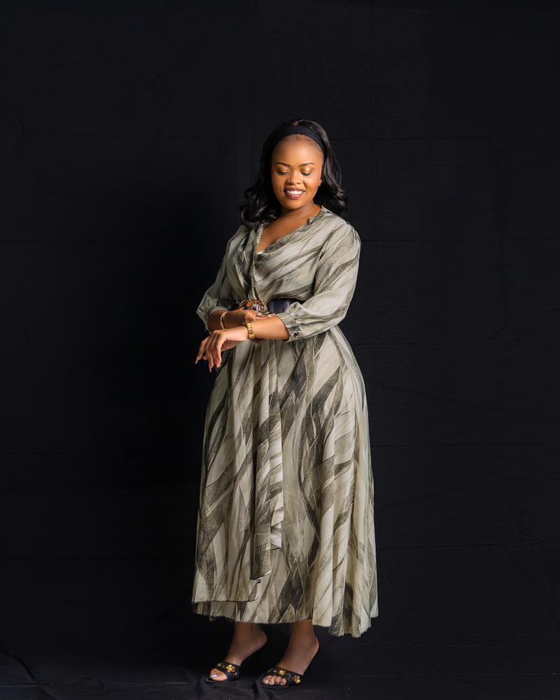 Classic Fashion 3/4 Sleeve Midi Dress - Green Olive