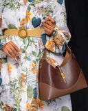 White Icy Bishop Sleeve Shirt Dress - Green Orange
