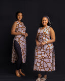 Sleeveless Maxi Top - Peach/Brown Print - Sarai Afrique