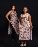 Sleeveless Maxi Top - Peach/Brown Print - Sarai Afrique