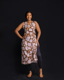 Sleeveless Maxi Top - Peach/Brown Print - Sarai Afrique