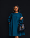 Teal Bishop Sleeve Dress - Sarai Afrique