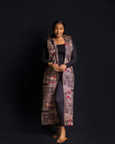 Hooded Kimono - Peach/Red Ankara