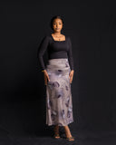 Satin Maxi Skirt - Taupe/Black Print - Sarai Afrique